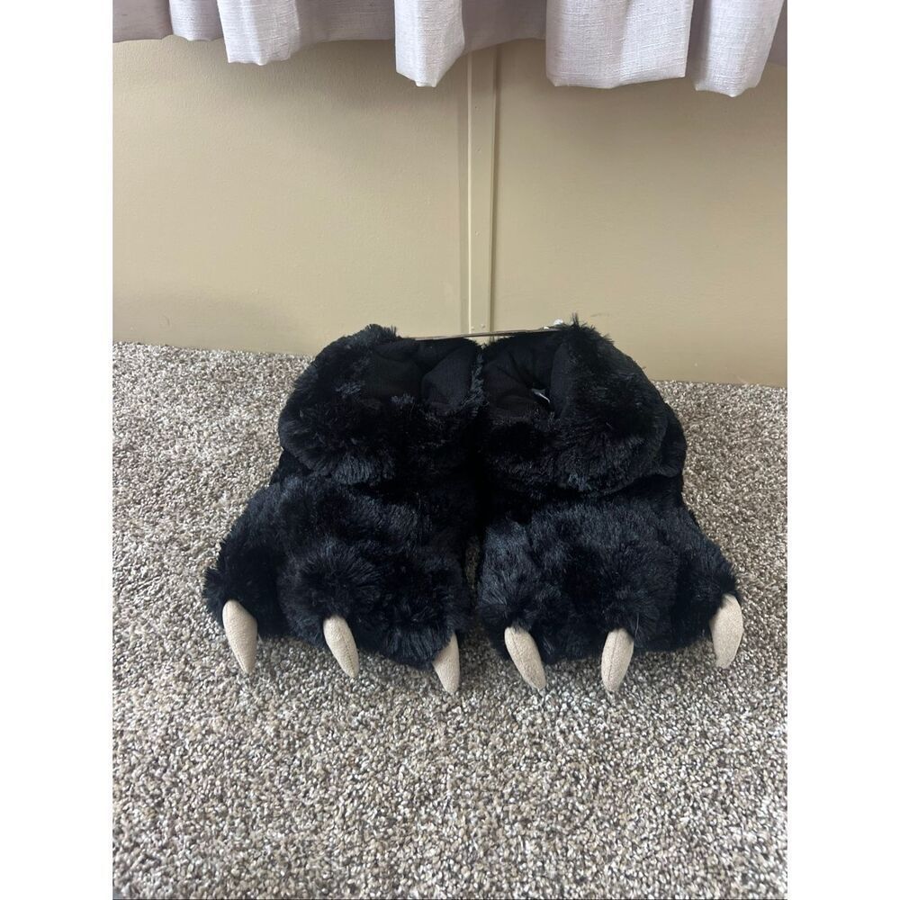 Lazy One Black Bear Paw Slippers Kids Size Medium (13-3) NEW